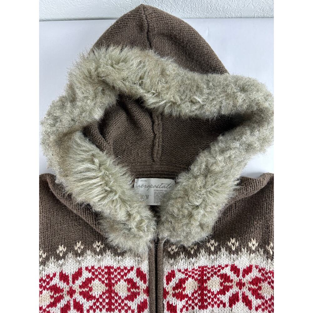 Y2K Aeropostale Fair Isle Knit Sweater Faux Fur Hood Bella Swan Twilightcore - M - Picture 3 of 11
